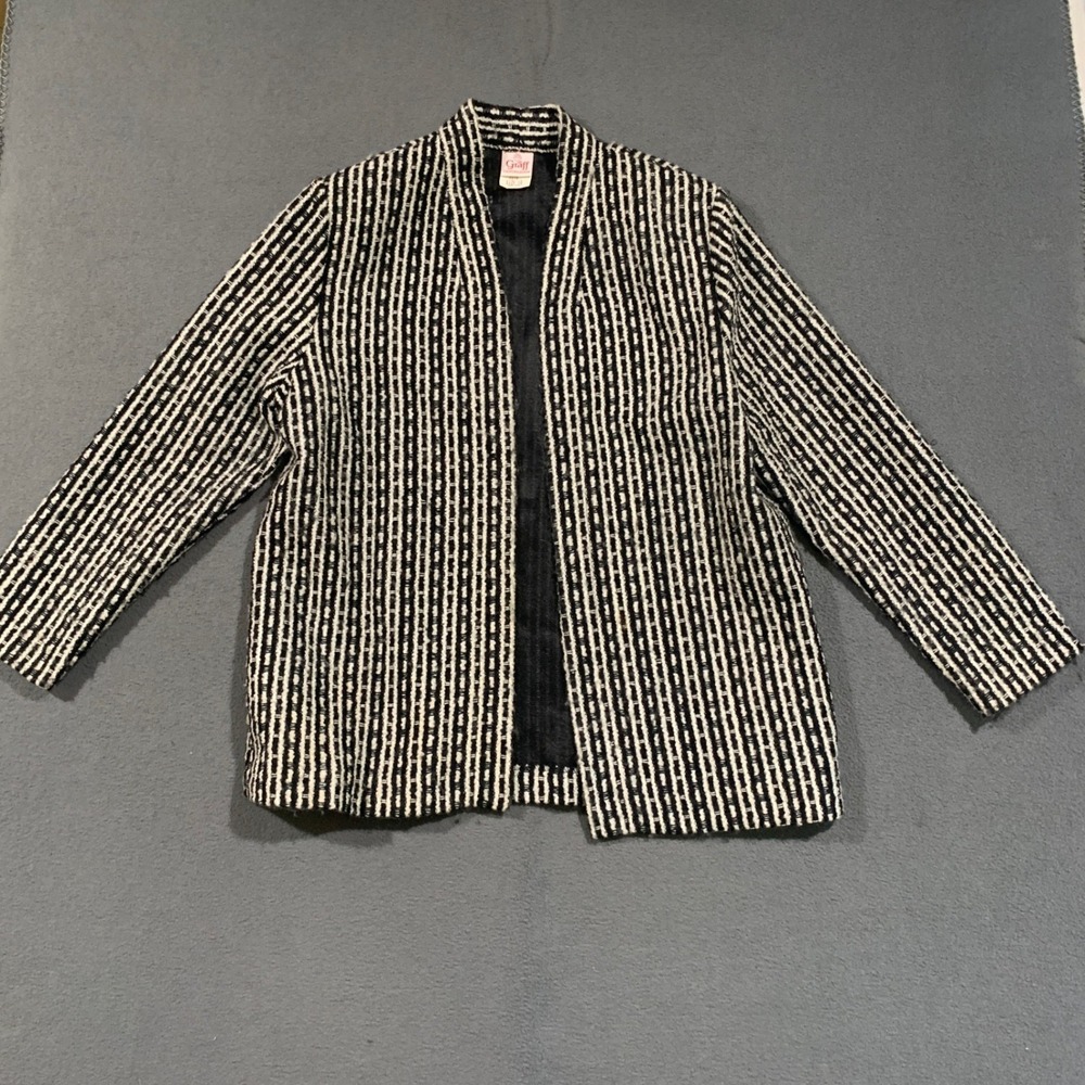 Graff Californiawear Jacket Womens 10 Vintage Black White Striped Textured Knit